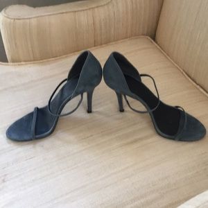 Light blue suede high heel shoes